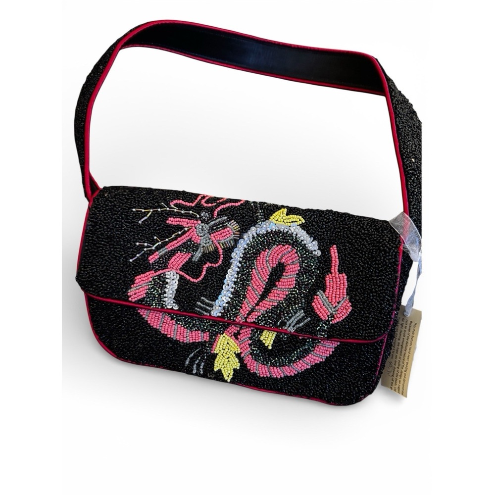 Viral Beaded Bag Rare Dragon Design Black Purse Shoulder‎ Bag New